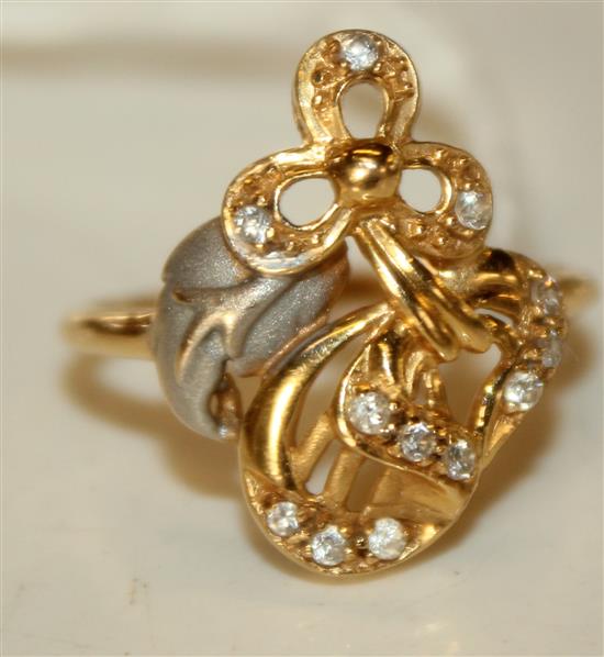 Diamond-set yellow and white gold openwork ring